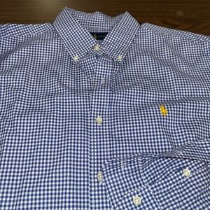 Ralph Lauren Mens XL Pre-Owned‎ Gingham Button Down Shirt Classic Fit Blue White